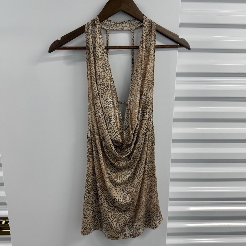 Victoria's Secret Very Sexy Y2K Leopard Halter Backless Mini Dress M Gold Bar